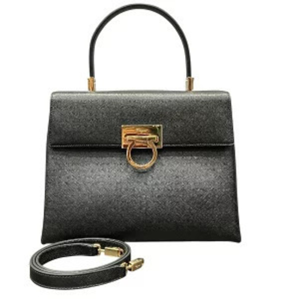 Salvatore Ferragamo black leather Gancini 2way handbag shoulder